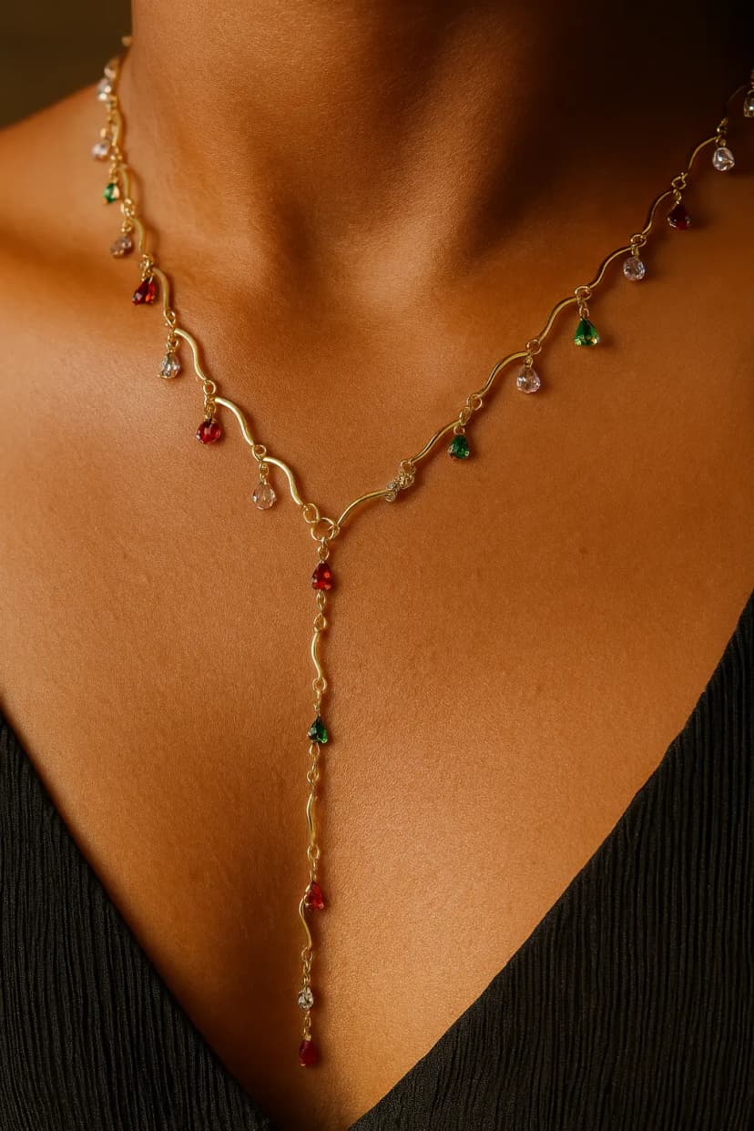 Sallantılı Damla Taşlı Y Kolye