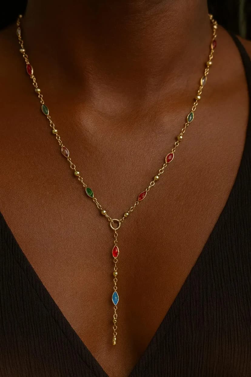 Renkli Damla Taşlı Y Kolye