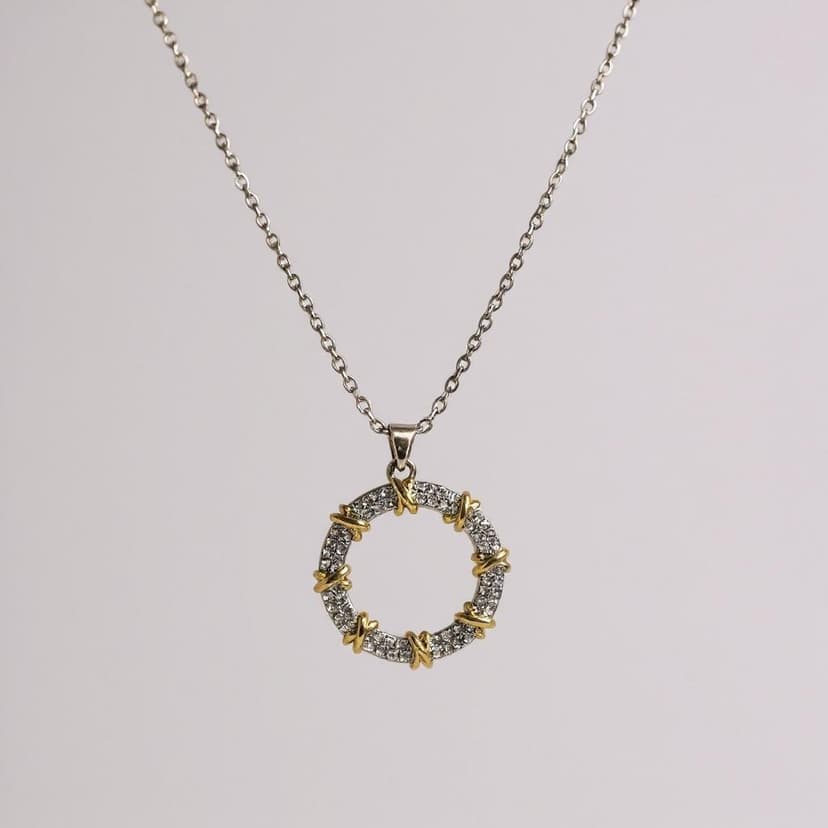 İki Renkli Taşlı Halka Kolye