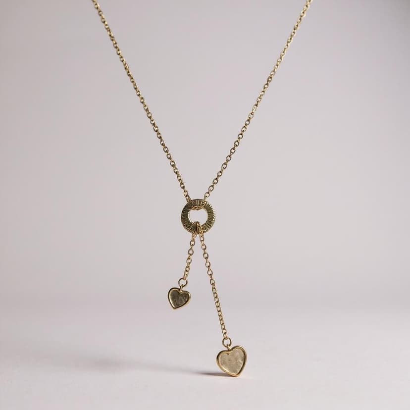 Dokulu Halka ve Çift Kalp Y Kolye