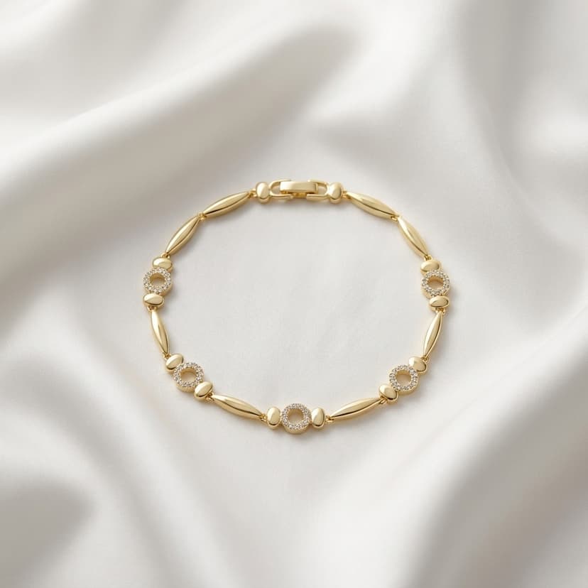 Zirkon Taşlı Çiçek ve Kalp Zincir Bileklik