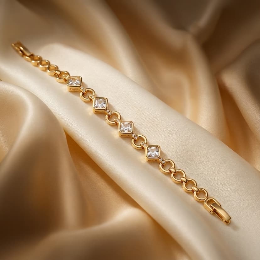 Kare Zirkon Taşlı Geometrik Zincir Bileklik
