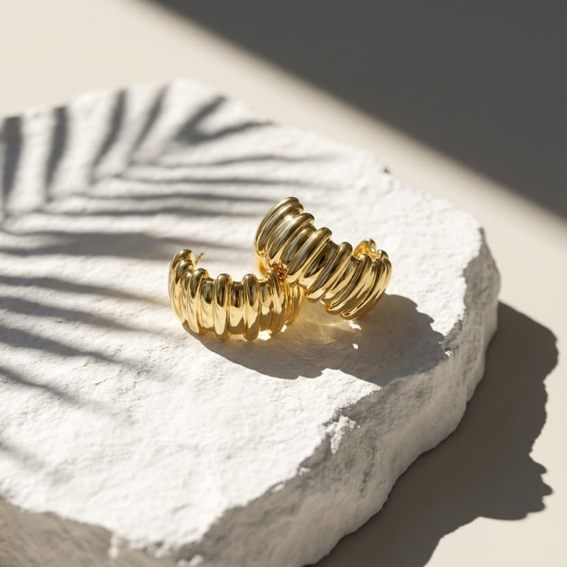 Oluklu ve Bombeli Gold Halka Küpe