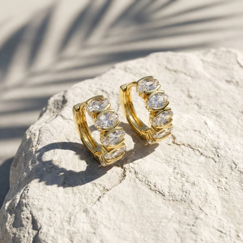 Oval Zirkon Taşlı Sıra Halka Küpe