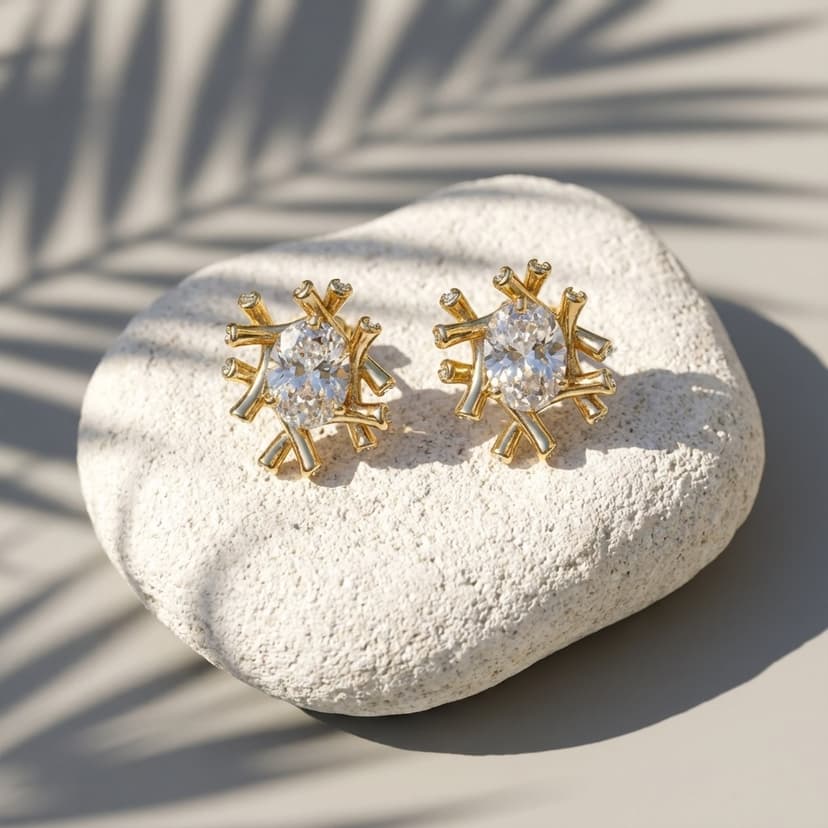 Oval Zirkon Taşlı Soyut Işıltı Çivi Küpe