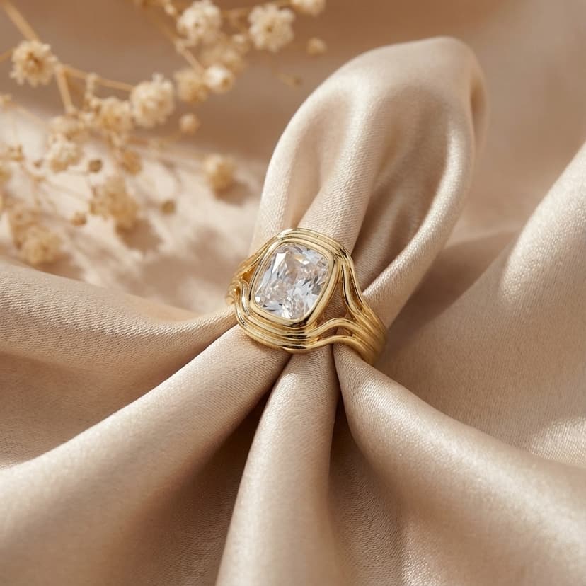 Yastık Kesim Zirkon Taşlı Modern Çerçeve Yüzük