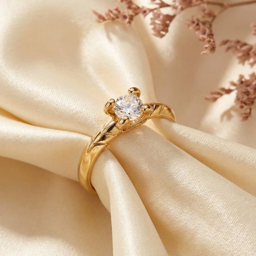 Yaprak Desenli Kollu Klasik Tektaş Yüzük